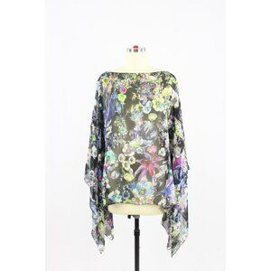 ROBERTO CAVALLI Astro Garden Floral 100% Silk Kaftan Top Blouse, Size 38/XS